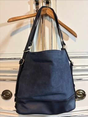 Classic Navy Suede & Leather Hobo Shoulder Bag
